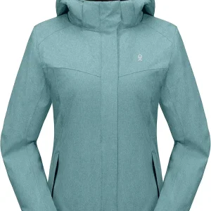 Women's Waterproof Hiking Skiing Jacket with Removable Hood, Fleece Lined Winter Warm Rain Coat