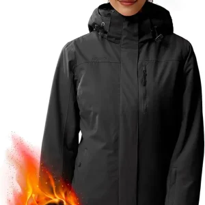 Women's Waterproof Ski Snow Jacket Fleece Lined Warm Winter Rain Jacket with Hood Fully Taped Seams