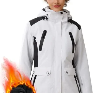 Women's Waterproof Ski Snow Jacket Warm Fleece Lined Winter Rain Jacket with Hood Fully Taped Seams