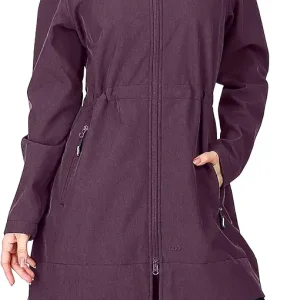 Women's Waterproof Softshell Long Rain Jacket with Hood Fleece Lined Windproof Windbreaker