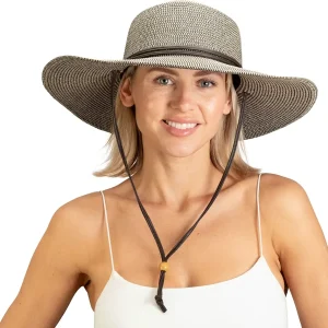 Women's Wide Brim Braided Sun Hat with Wind Lanyard - UPF 50+ Maximum Sun Protection