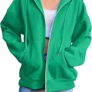 Women's Zip Up Drawstring Hoodies Long Sleeve Casual Sweatshirts Fall 2024 Lightweight Y2K Jackets With Pocket
