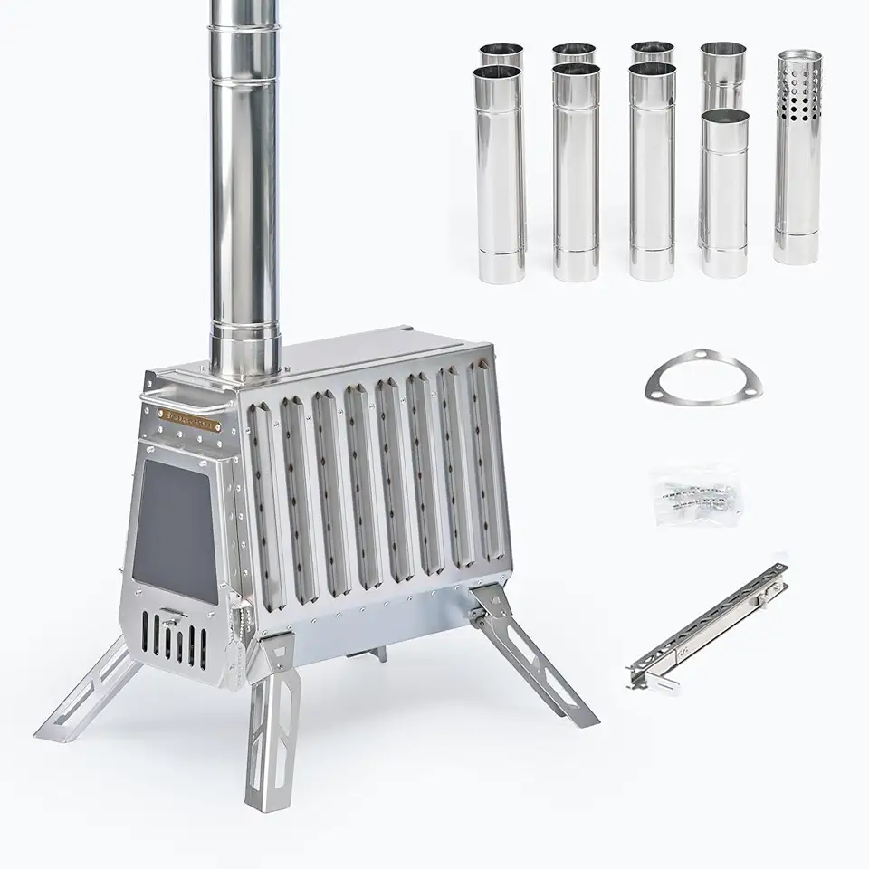 Wood Burning Stove with Chimney Pipes,Protable Hot Tent Stove for Outdoor. Tent Stove for Heating,Shleters,Hunting. 304 Stainless Steel Construction?Defender).