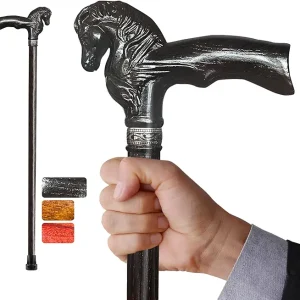 Wood Walking Cane, Elegant Hand-Carved Horse Head Wooden Walking Cane for Men and Women, Handmade Stylish Canes for Seniors, Light Stable High-end Canes Suitable for Gift Giving