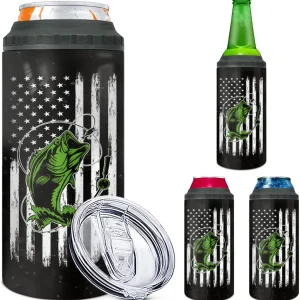 wowcugi Fishing American Flag Can Cooler Tumbler 4-in-1 Stainless Steel Gifts For Dad Brother Fathers Day