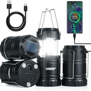Wsky Solar Camping Lantern 4-Pack - Rechargeable LED Lights, Magnetic Base & Foldable Hanging Hook- Collapsible Lamp Battery Powered Perfect for Power Outages, Hiking, Campsites, Emergencies