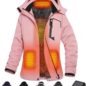 Wulcea Graphene Heated Jacket for Women Fur Lined with Large Capacity Battery Pack