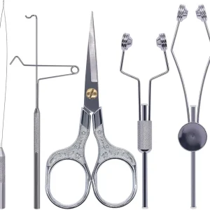 XFISHMAN Fly-Tying-Kits-for-Beginners-with- with Bobbin Threader Scissors Whip Finisher 5 in 1 Starter Tying Flies Set