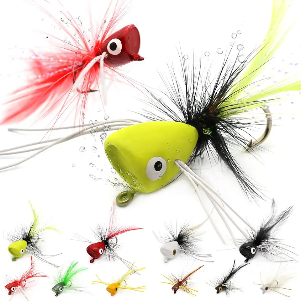 XFISHMAN Popper-Flies-for-Fly-Fishing-Topwater-Bass-Panfish-Bluegill Poppers Flies Bugs Lures