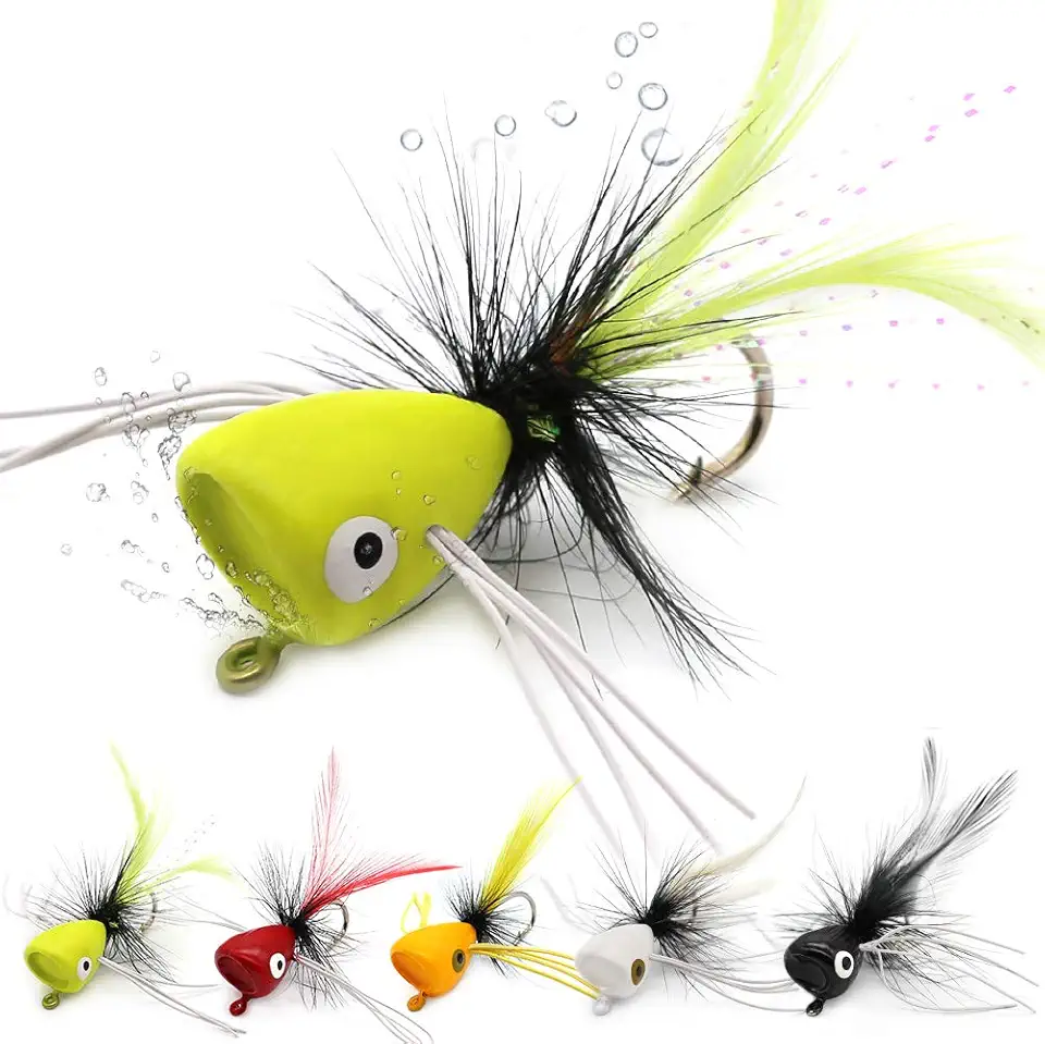 XFISHMAN Popper-Flies-for-Fly-Fishing-Topwater-Bass-Panfish-Bluegill Poppers Flies Bugs Lures