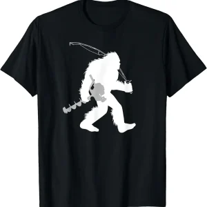 Yeti Bigfoot Ice Fishing T-Shirt, Black, Small, Men's, Short Sleeve, Classic Fit, Casual Classic, Fish Theme, Fishing Occasion
