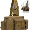 YIANTU-Fishing Tackle Backpack Fishing Fanny Pack Crossbody Bag Fishing Tackle Box Organizer with Rod & Gear Holder, Ideal for Fishing, Camping, Hiking and More!, 16.5*8.3*6.7inches
