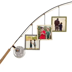 Young's Inc. Wood Fishing Pole Picture Frame Display with Three 4� x 4� Frames - Wall Decor � Hanging Picture Frames