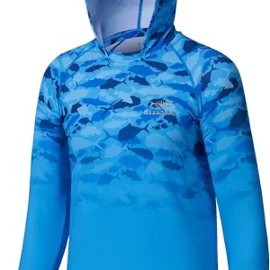 Youth UPF50+ Performance T Shirt with Hood Long Sleeve Fishing Hiking Sun Shirt FS03Y