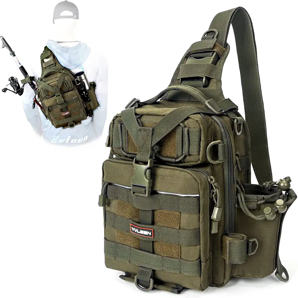 YVLEEN Fishing Tackle Backpack Storage Bag, Water-Resistant Fishing Backpack with Rod Holder, Gift for Men