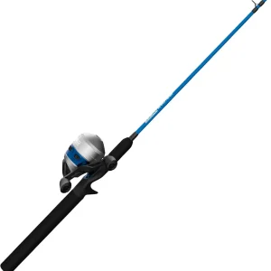 Zebco Salt Fisher 33 Spincast Reel and Fishing Rod Combo, 6-Foot 6-Inch 2-Piece Medium-Heavy Power, Moderate-Fast Action Fiberglass Rod, Interchangeable Retrieve, 12-Pound Line, Blue/Silver