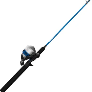 Zebco Salt Fisher 33 Spincast Reel and Fishing Rod Combo, 6-Foot 6-Inch 2-Piece Medium-Heavy Power, Moderate-Fast Action Fiberglass Rod, Interchangeable Retrieve, 12-Pound Line, Blue/Silver