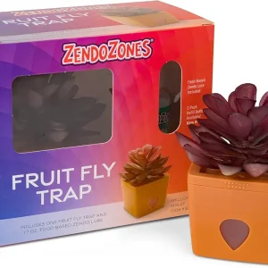 ZendoZones Fruit Fly Trap with Zendo Lure, Mellow Molly with Plastic, terracotta Base, Refillable and Reusable, Long-Lasting
