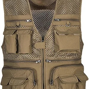 Ziker Men's Mesh Breathable Openwork Camouflage Journalist Photographer Fishing Vest Waistcoat Jacket Coat