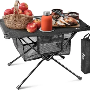 ZUNE LOTOO Portable Camping Table Folding, Small Beach Table Foldable with Drink Holder & Mesh Storage & Carry Bag Compact Camp Tent Side Table for Picnic Tailgate Travel Outdoor Fishing Backpacking