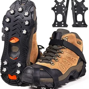 ZUXNZUX Crampons, Ice Cleats for Shoes and Boots, Silicone Stainless Steel Grippers Shoe Spikes Grips Traction for Snow, Winter Hiking Climbing Ice Fishing