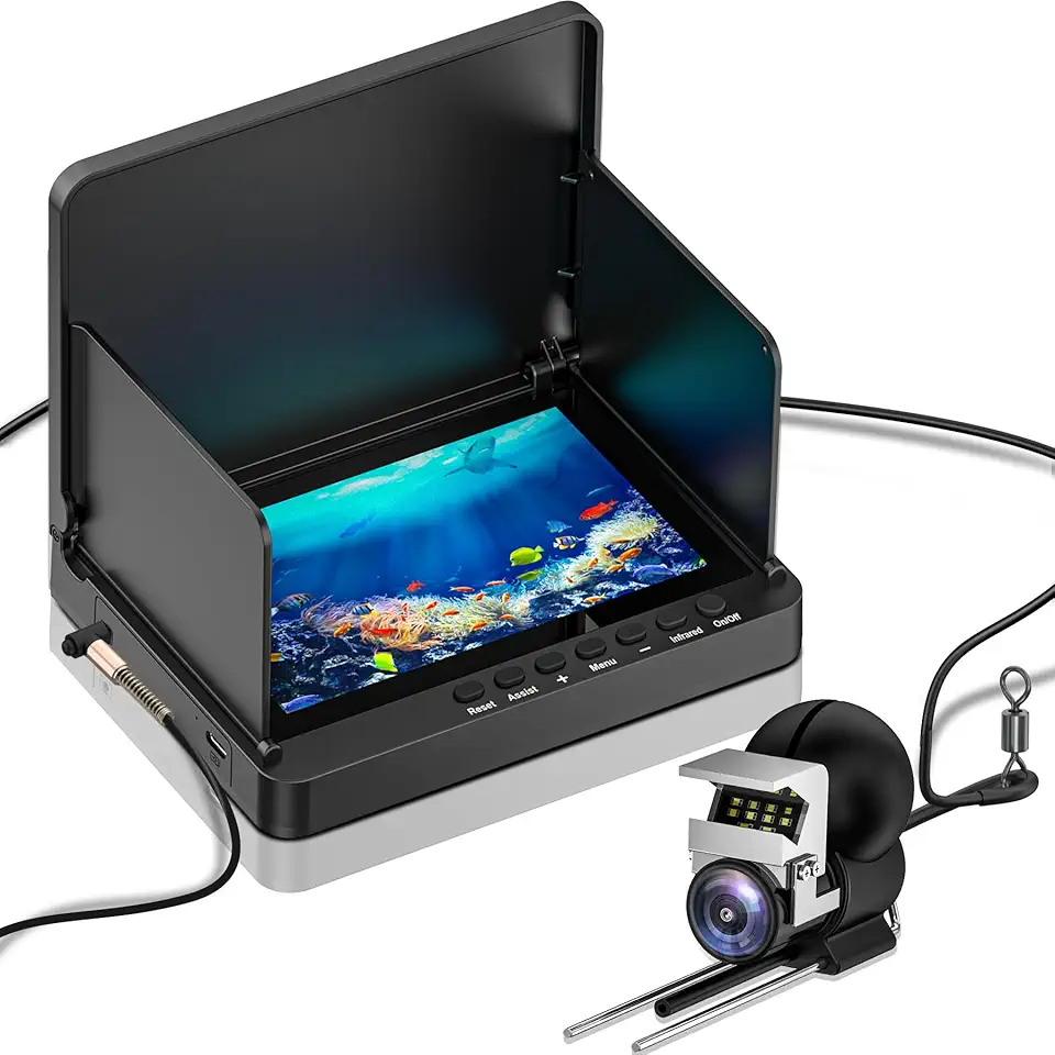 ZXBVSU Underwater Fishing Camera, Fishing Camera with Infrared Night Vision Light, Portable Fish Finder with 100ft Cable, 5 Inch LCD and Upgraded HD Lens for Ice Lake Boat Kayak Fishing